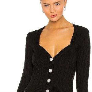 Ronny Kobo Sz L Jaelyn Jeweled Buttons Black Cableknit Sweater Cardigan